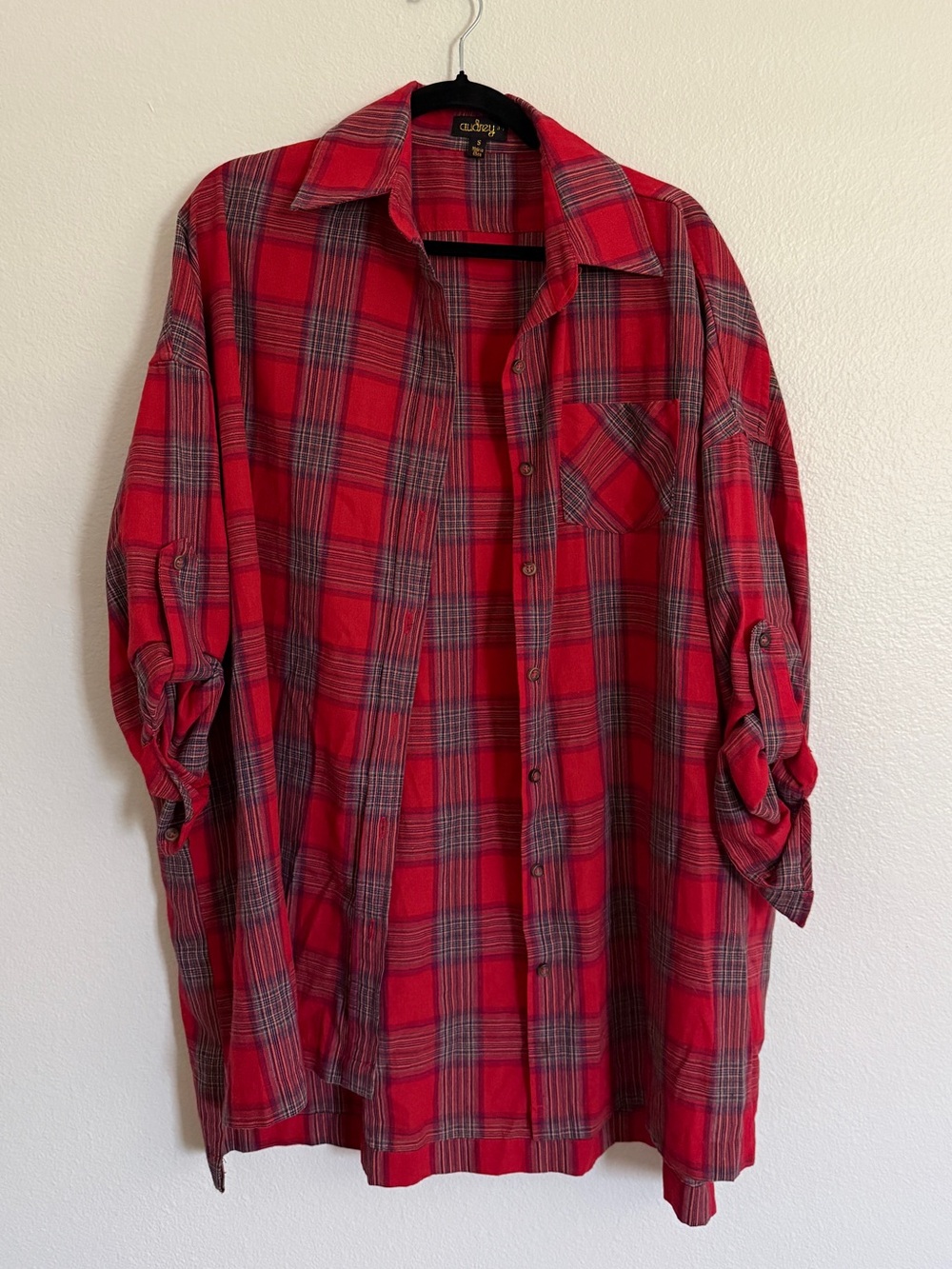 Oversized Red Plaid Button-Up Shirt - Casual Flannel
